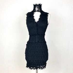 NIGHTCAP Florence Black Lace, high neck, Victorian Mini Dress. Bodycon. XS sz. 1